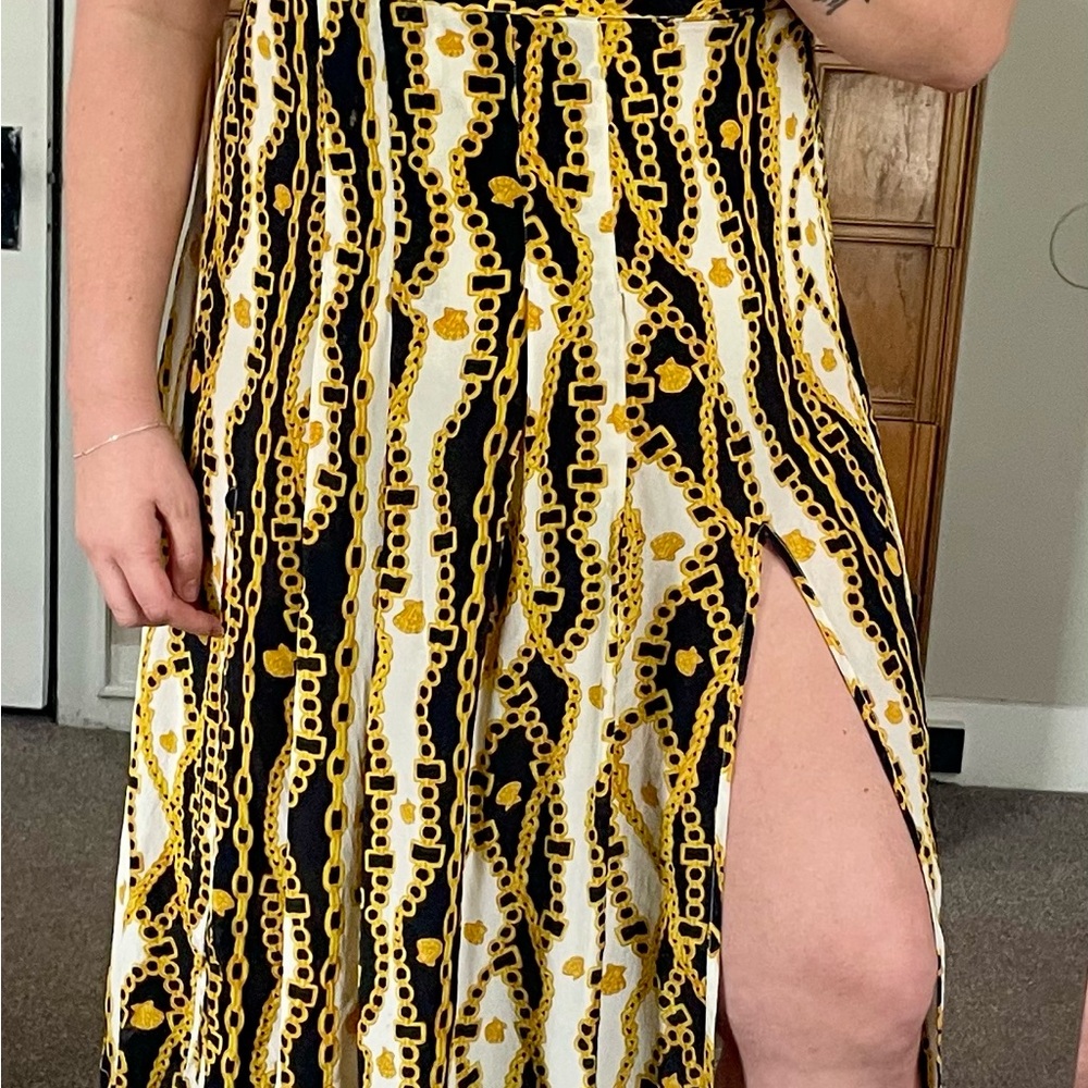 RIXO Georgia Skirt in Shell Chain – Black/Gold
